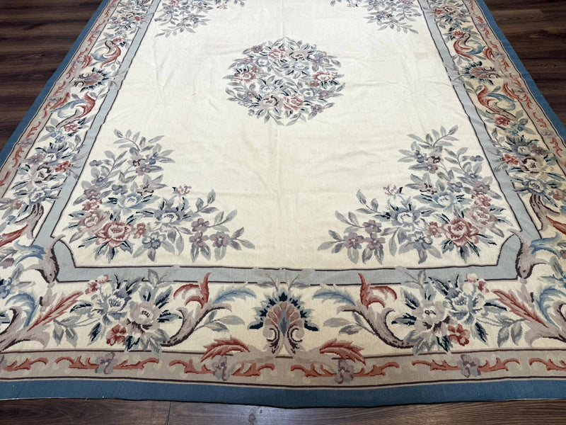 Ivory Needlepoint Rug 8x10, Wool Handmade Carpet by Jewel Rugs
