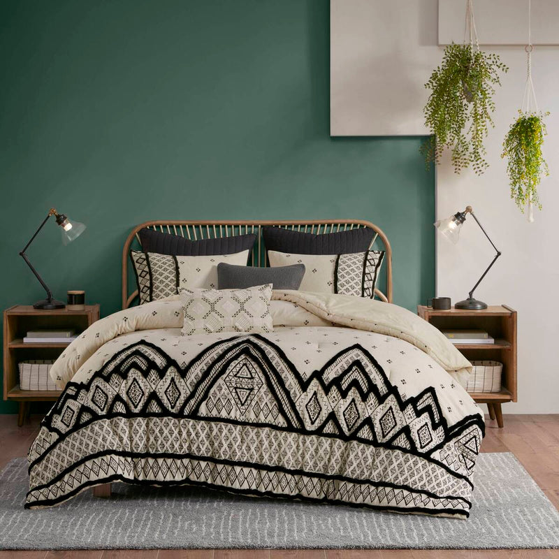 3 Piece Cotton and Flax Linen Blend Comforter Set Natural Full/Queen by HouseOfZazla