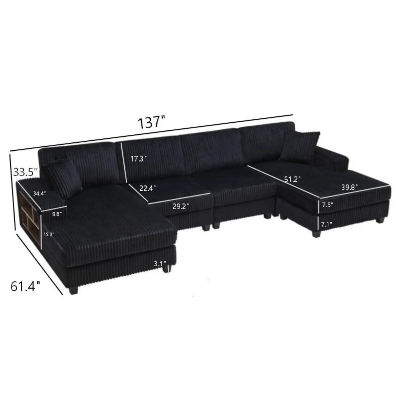 U-Shaped Convertible Sofa, 4 Seater Large Living Room Lounge by HouseOfZazla