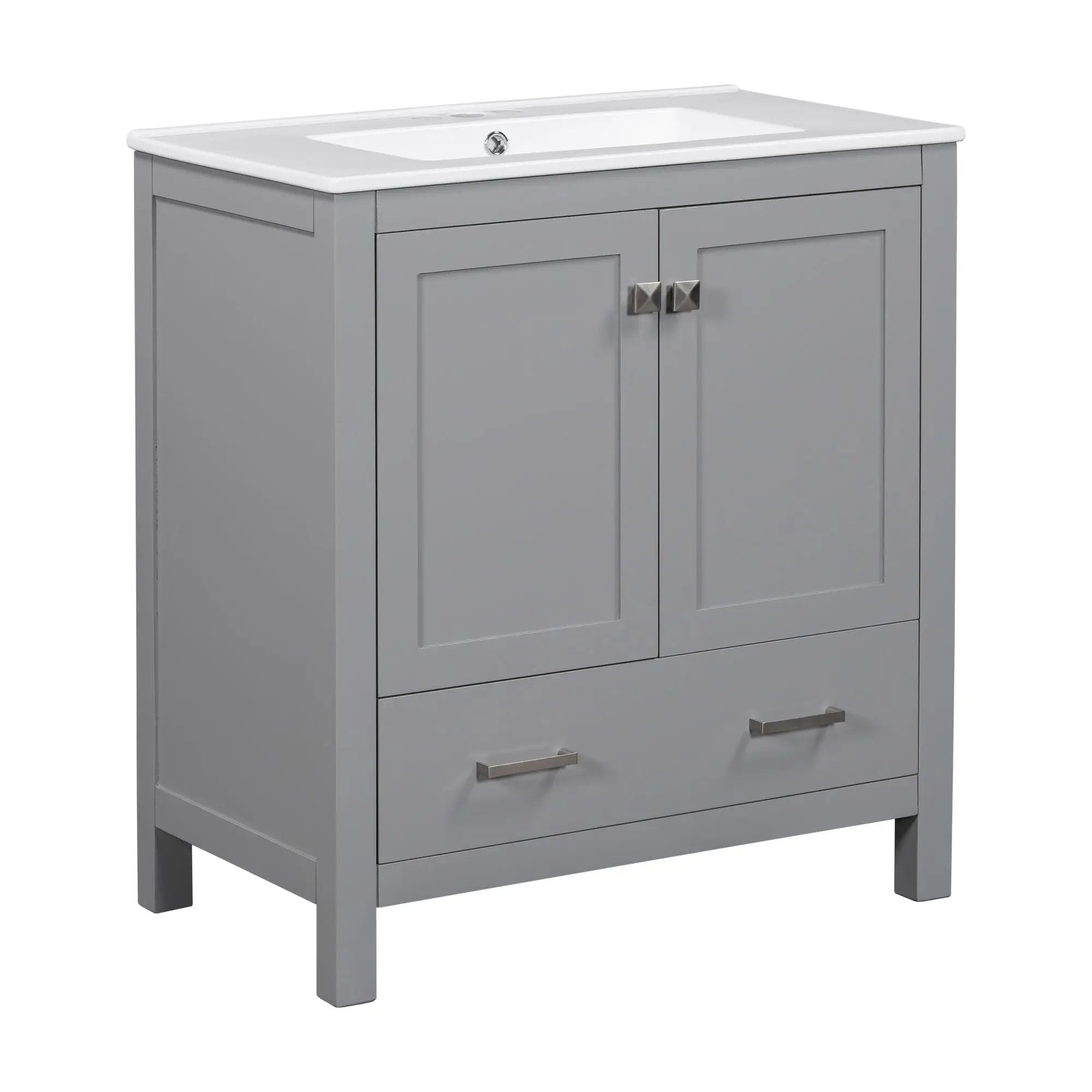 Bathroom Vanity With Single Sink, Combo Cabinet Undermount Sink, Bathroom Storage Cabinet With Two Doors And A Drawer, Soft Closing, Multifunctional Storage, Solid Wood Frame by HouseOfZazla