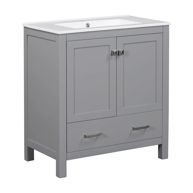 Bathroom Vanity With Single Sink, Combo Cabinet Undermount Sink, Bathroom Storage Cabinet With Two Doors And A Drawer, Soft Closing, Multifunctional Storage, Solid Wood Frame by HouseOfZazla
