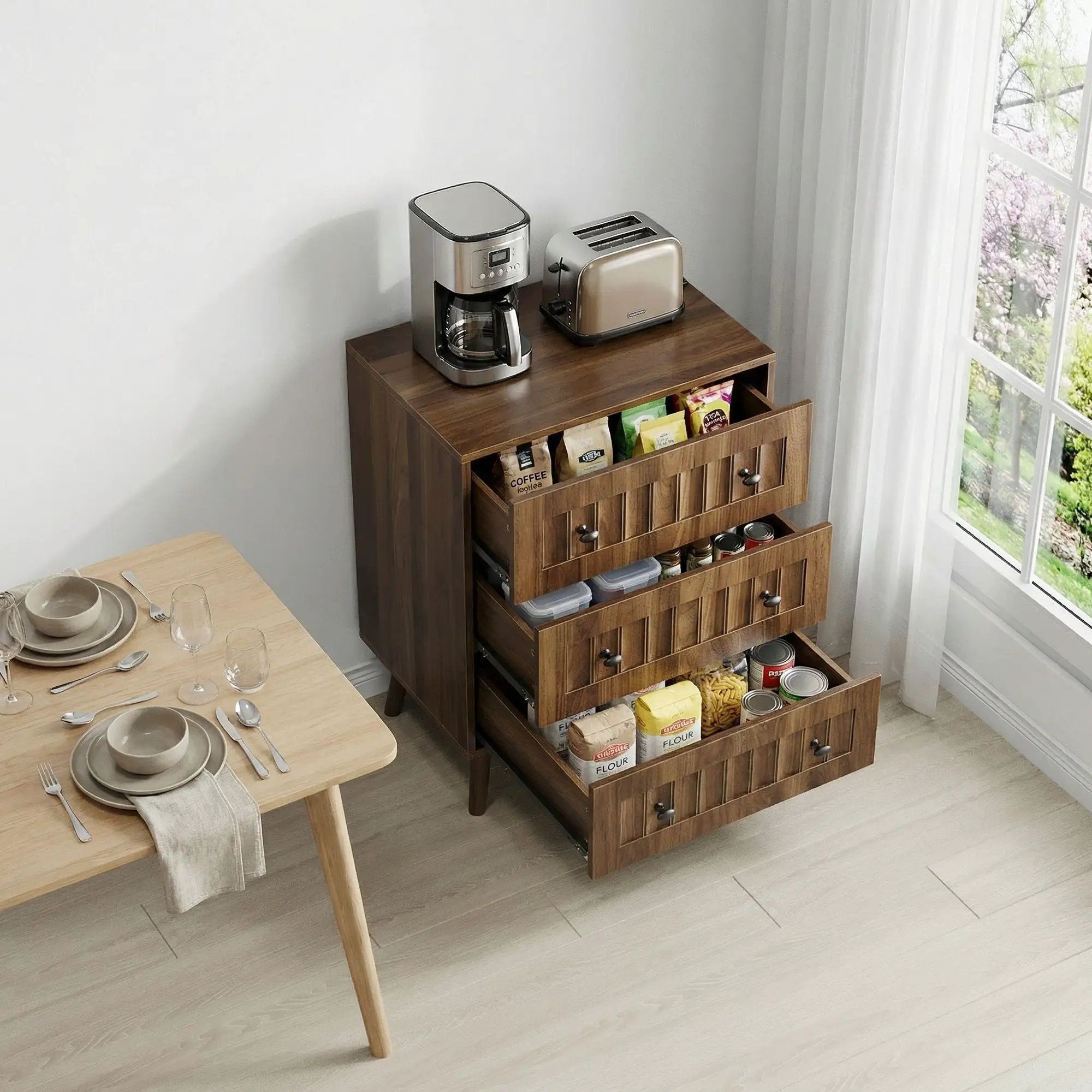 3 Drawer Dresser, Storage Cabinet With Vertical Grooves For Bedroom - Walnut by Unique Piece Furniture