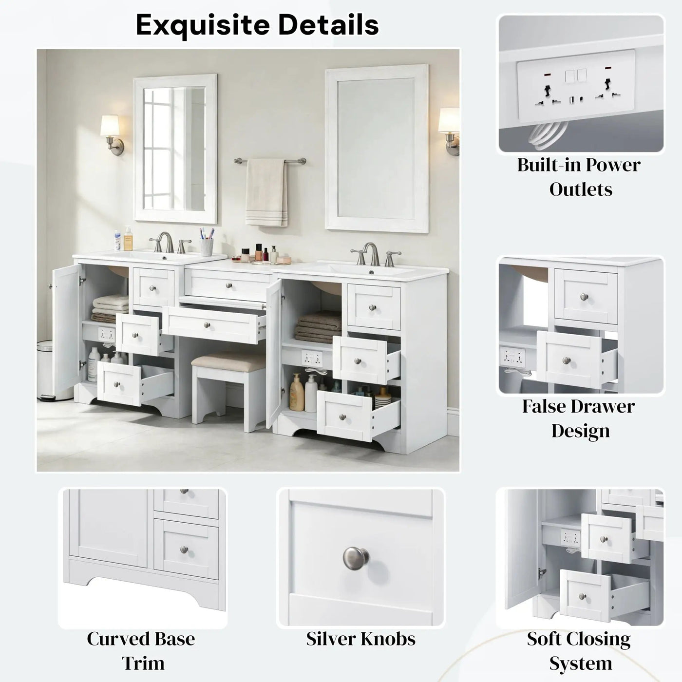 Double Sink Bathroom Vanity With Countertop, 2 Ceramic Sinks, 6 Drawers by HouseOfZazla