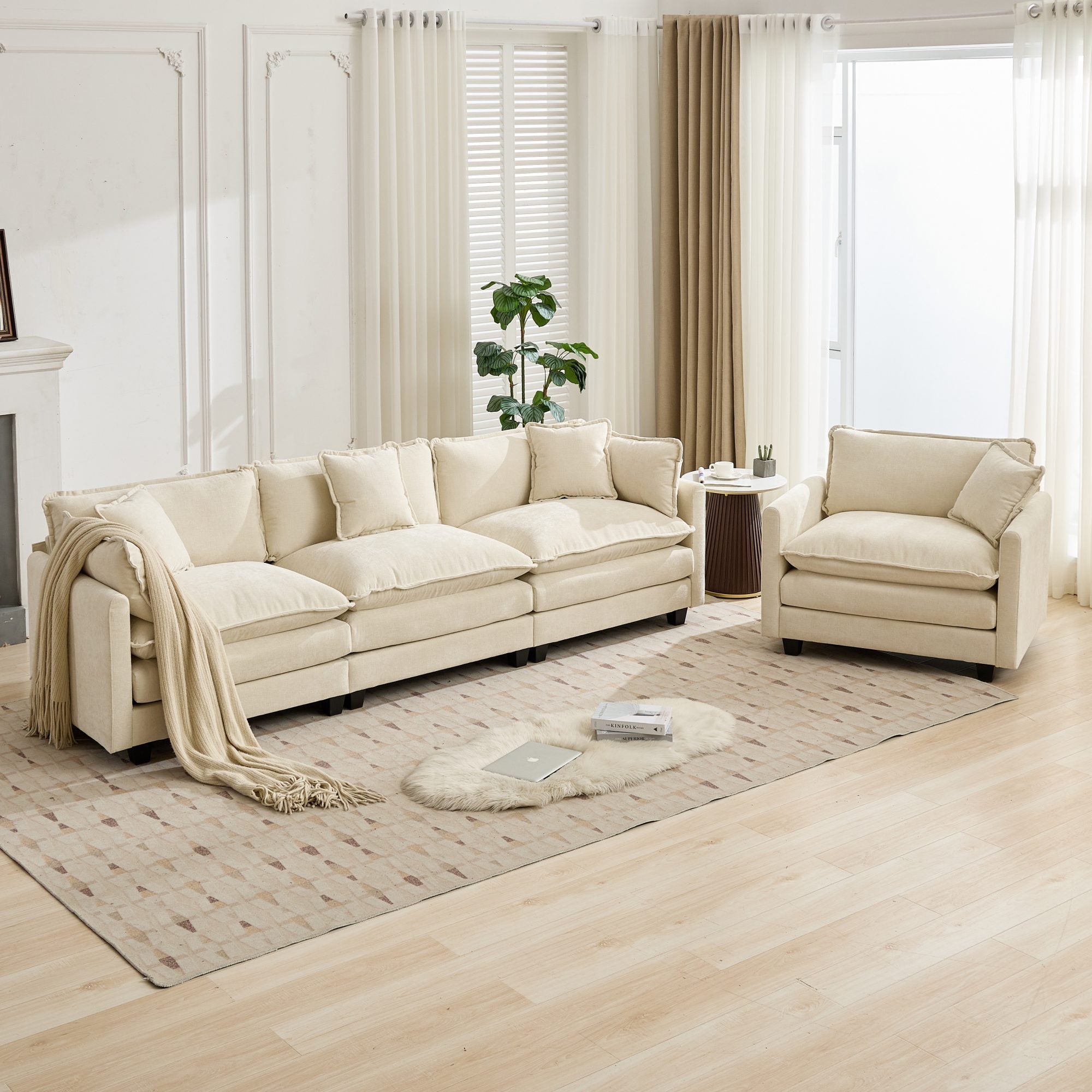Cloud3 Seats Sofa (Ottoman is not included)Chenille Fabric in Beige by BLAKHOM