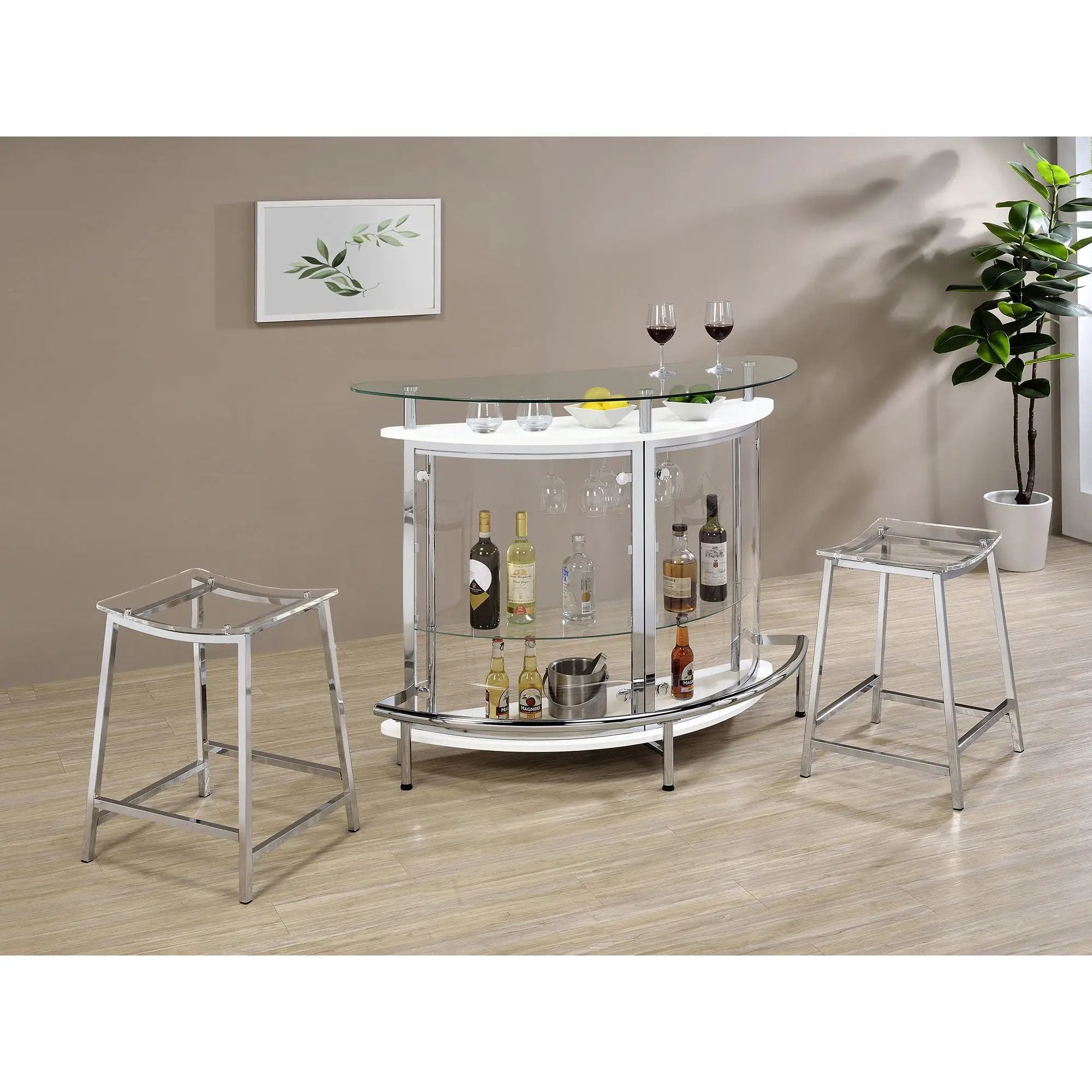 Strick - Freestanding Glass Top Home Bar Wine Cabinet - White by HouseOfZazla