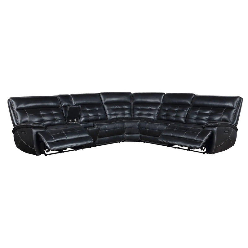 Hewitt Leather Dual Power Reclining Sectional Sofa Black by Unique Piece Furniture