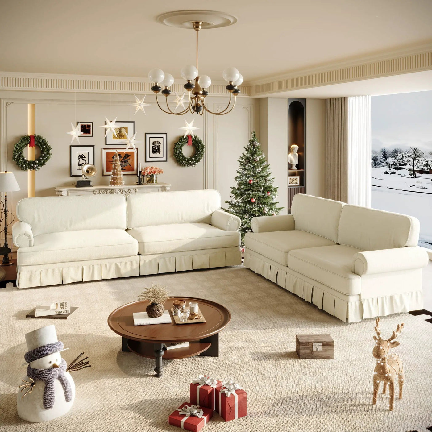 Luxuriously Comfortable Cloud Couch With Elegant Rolled Arms & Pleated Skirt Design by HouseOfZazla