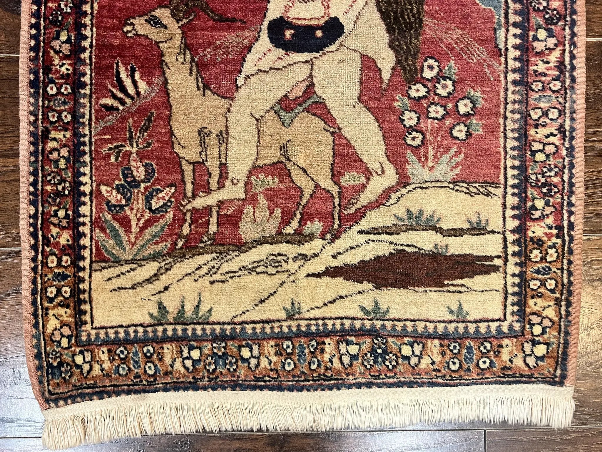Antique Persian Kirman Rug 2 x 2.5, Small Hand Knotted Wool Carpet, Lavar Rug, Shepherd with Ram Pictorial Rug #1 by Jewel Rugs