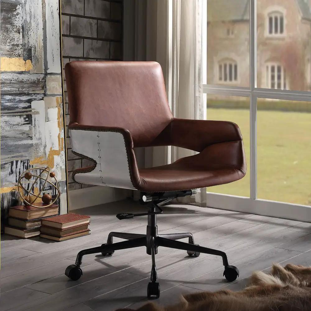 Kamau - Office Chair - Vintage Cocoa Top Grain Leather by Unique Piece Furniture