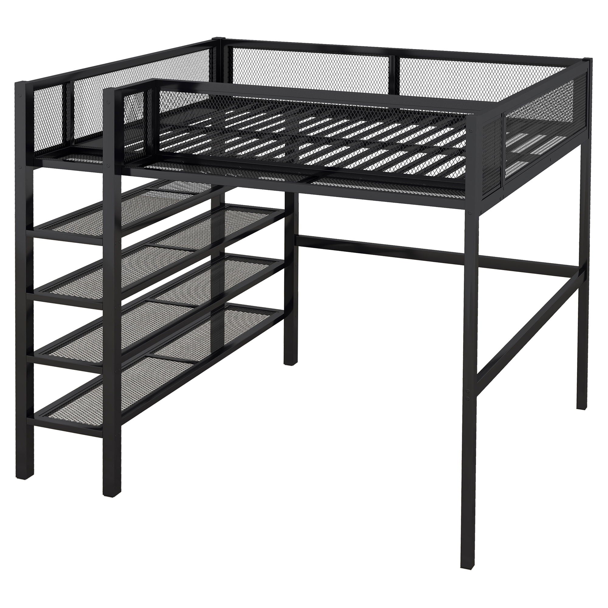 Loft Bed With 4 Tier Shelves And Storage by HouseOfZazla