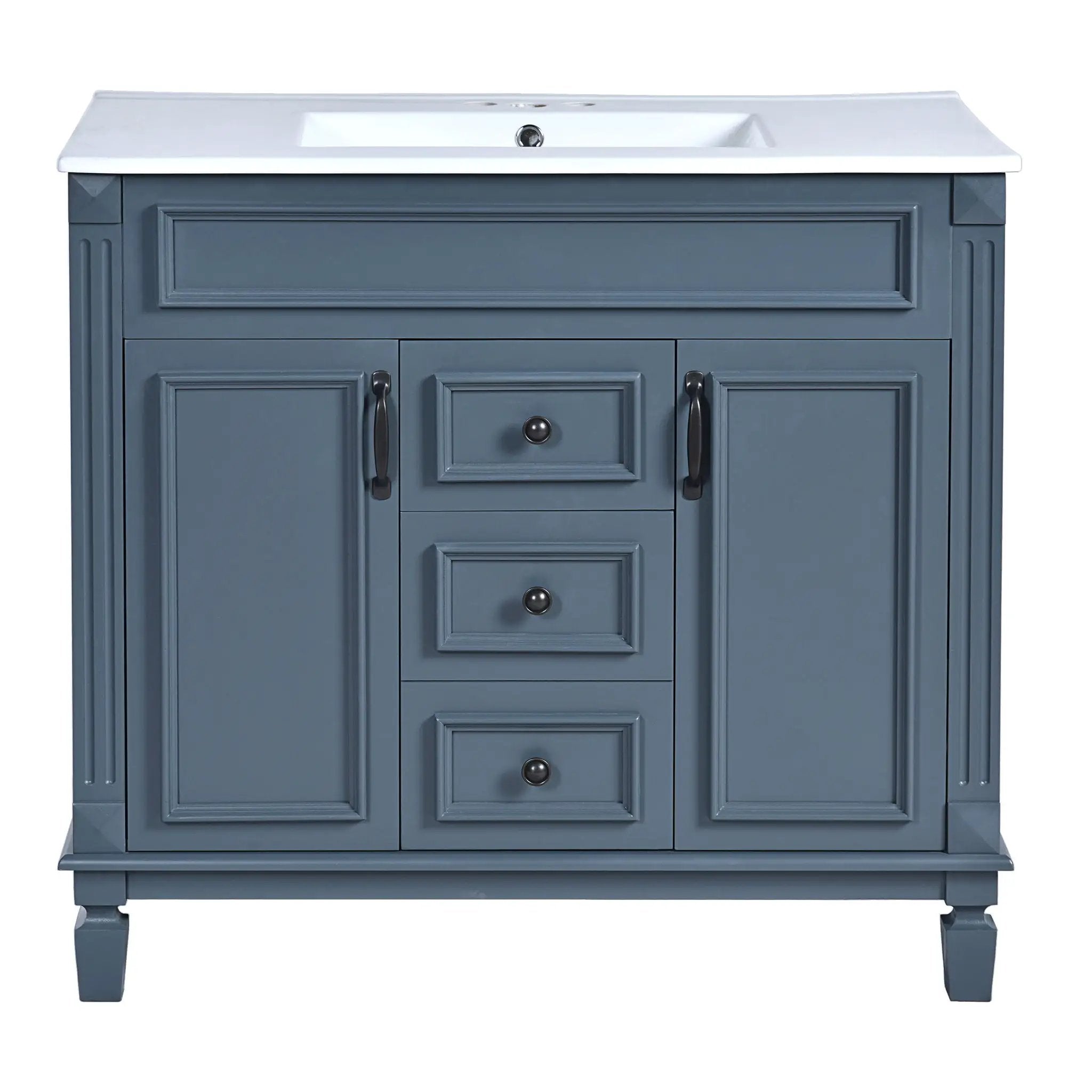 36" Bathroom Vanity With Ceramic Sink and Soft-Close Doors - Blue