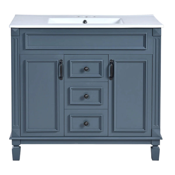 36" Bathroom Vanity With Ceramic Sink and Soft-Close Doors - Blue