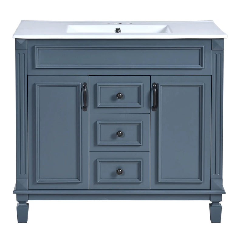 36" Bathroom Vanity With Ceramic Sink and Soft-Close Doors - Blue