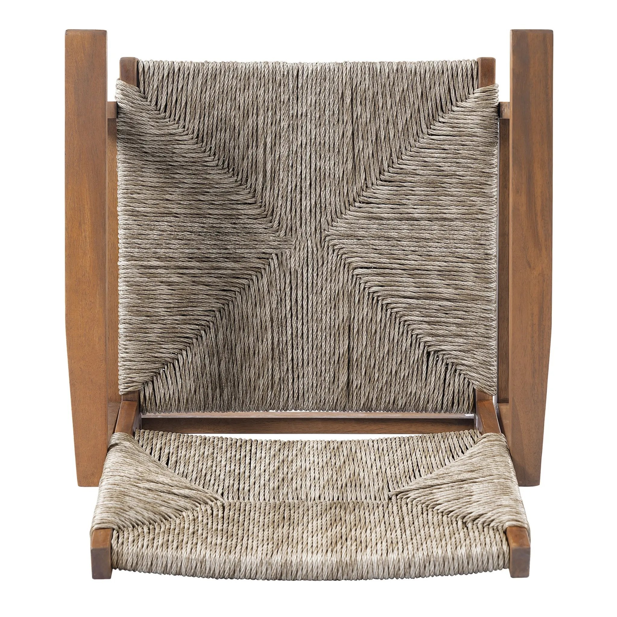 5-Piece Outdoor Dining Set: Brown Round Acacia Wood Table & 4 Brown Wicker Armchairs by HouseOfZazla