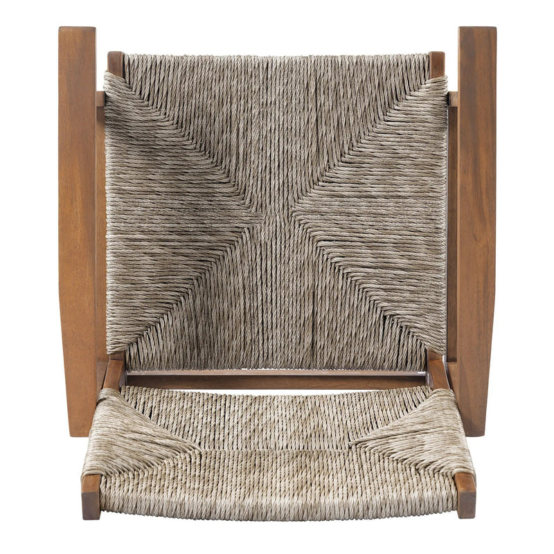 5-Piece Outdoor Dining Set: Brown Round Acacia Wood Table & 4 Brown Wicker Armchairs by HouseOfZazla