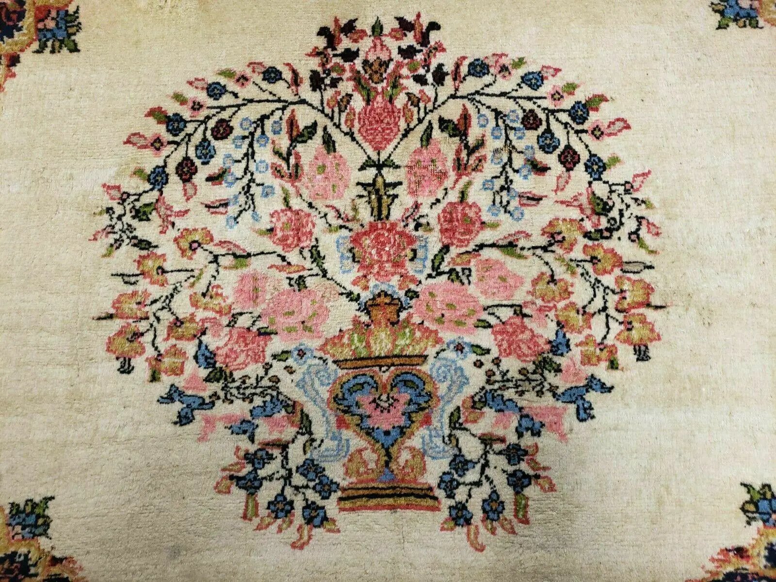 2' 7" X 3' 6" Antique Rug Hand Knotted Pictorial Wool Oriental Flowers by Jewel Rugs