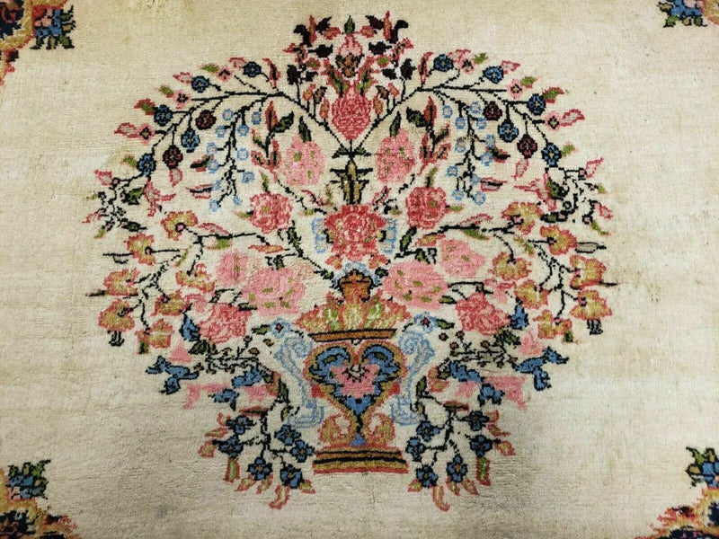 2' 7" X 3' 6" Antique Rug Hand Knotted Pictorial Wool Oriental Flowers by Jewel Rugs