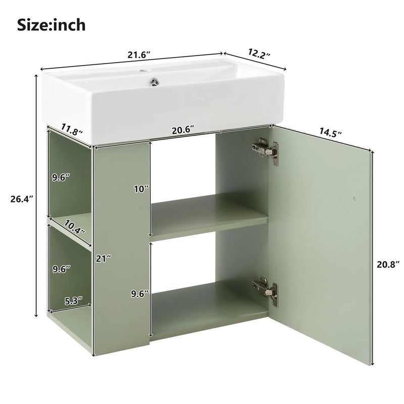 21.6 Inch Modern Floating Bathroom Vanity with Ceramic Basin by HouseOfZazla