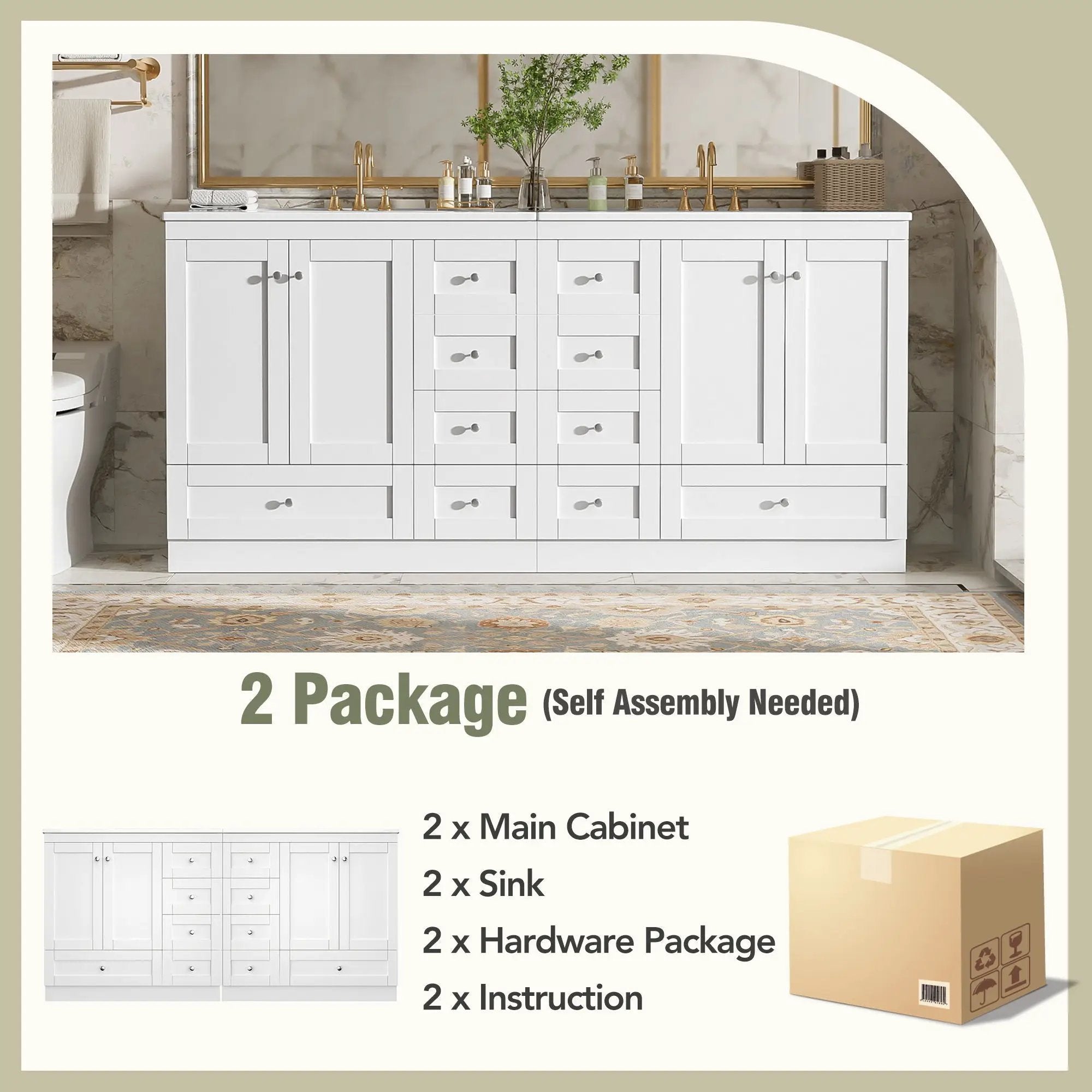 Shaker Free Standing Bathroom Vanity Cabinet & Sink, Soft Close Drawers, Soft Close Doors by HouseOfZazla