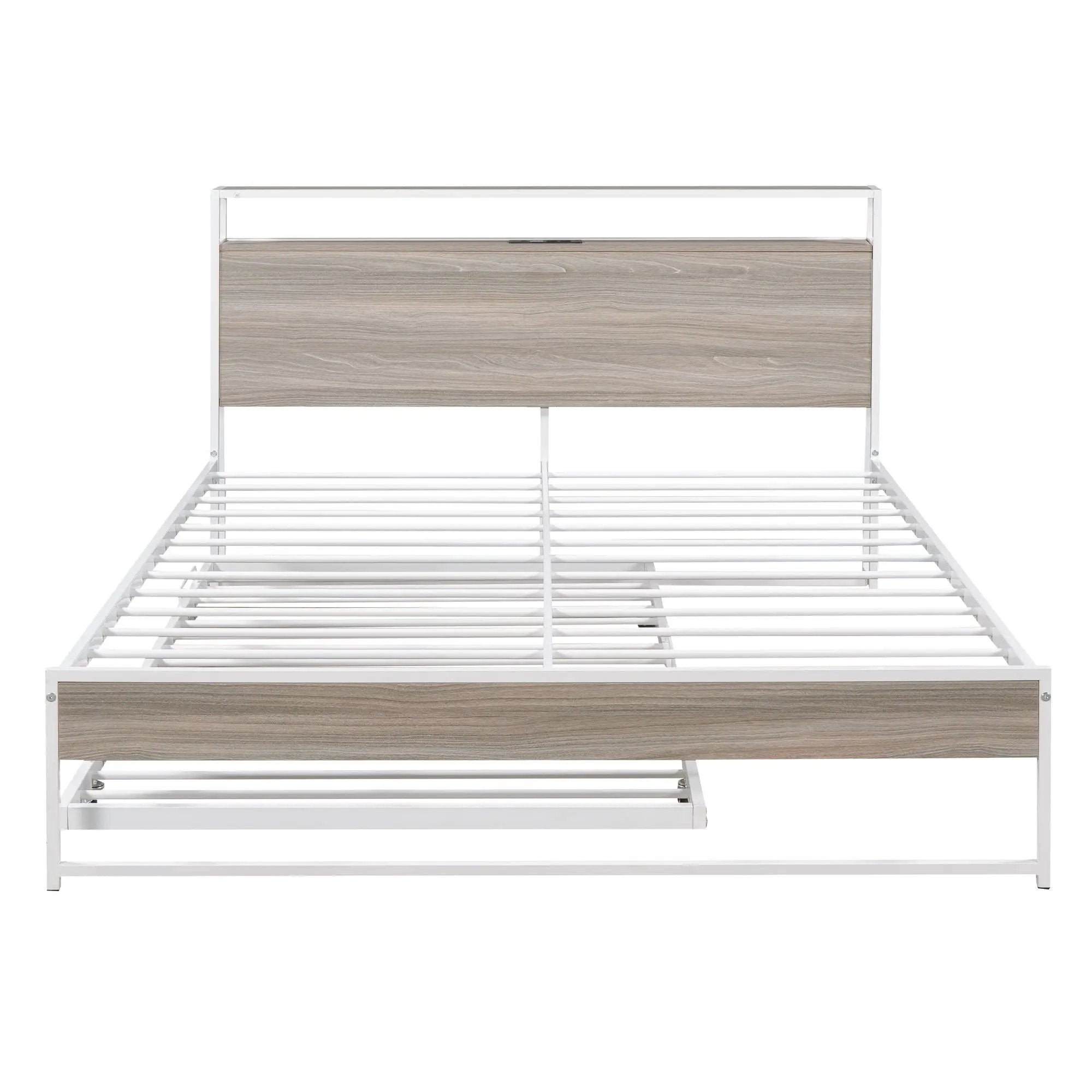 Platform Bed Frame With Trundle, USB Ports And Slat Support, No Box Spring Needed by Unique Piece Furniture