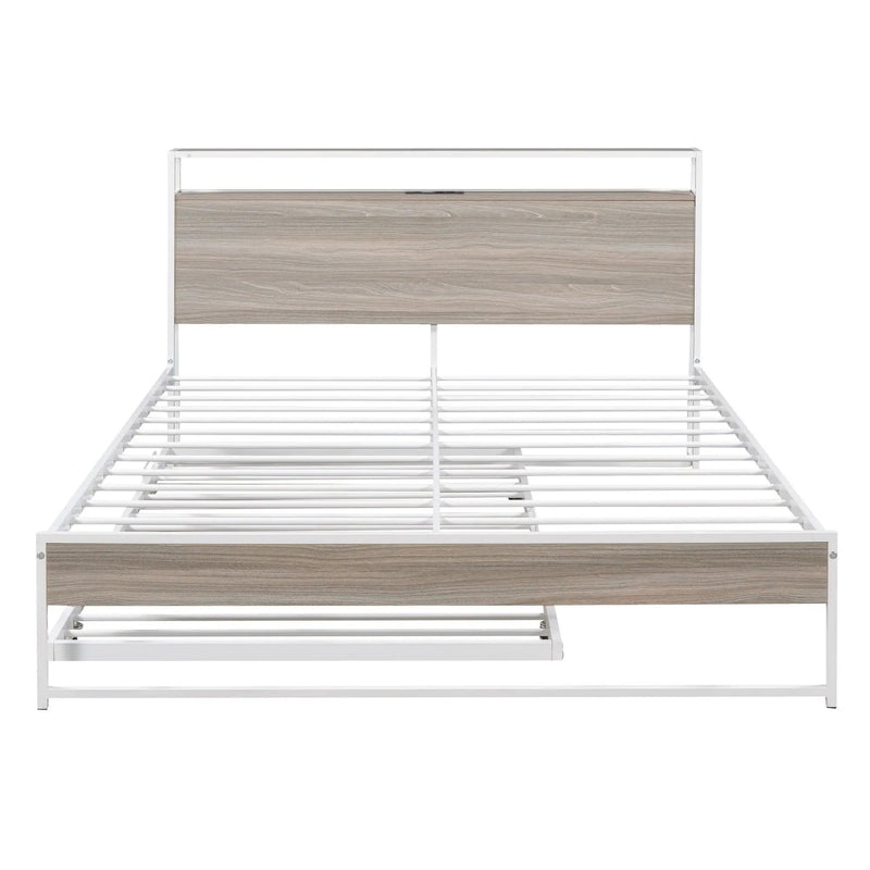 Platform Bed Frame With Trundle, USB Ports And Slat Support, No Box Spring Needed by Unique Piece Furniture
