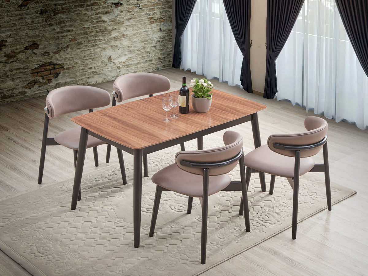 Natural/Black 5 Piece Dining Room Set with Butterfly Leaf Table - Lanae