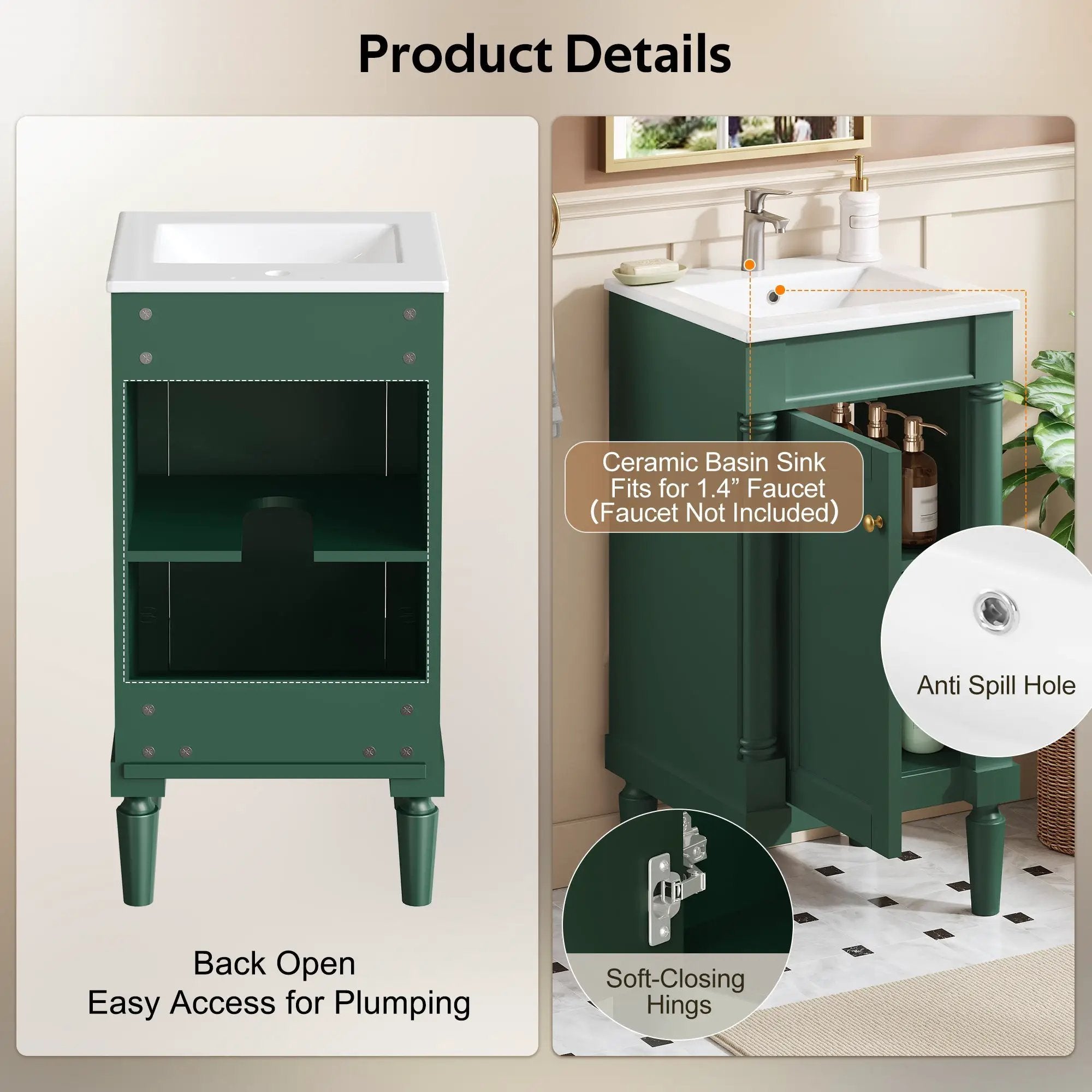 18" French Style Bathroom Cabinet with Storage by HouseOfZazla