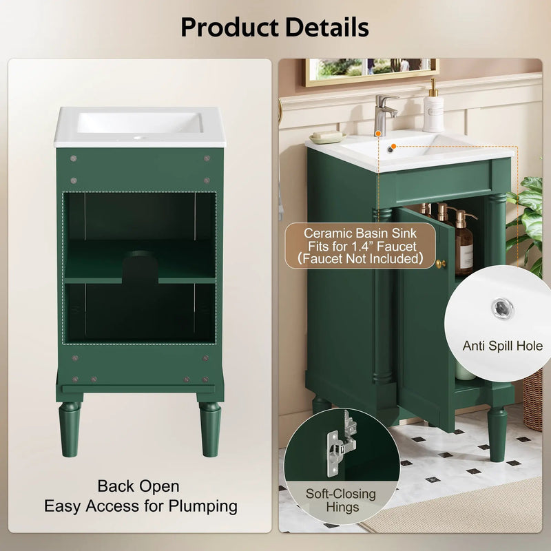 18" French Style Bathroom Cabinet with Storage by HouseOfZazla