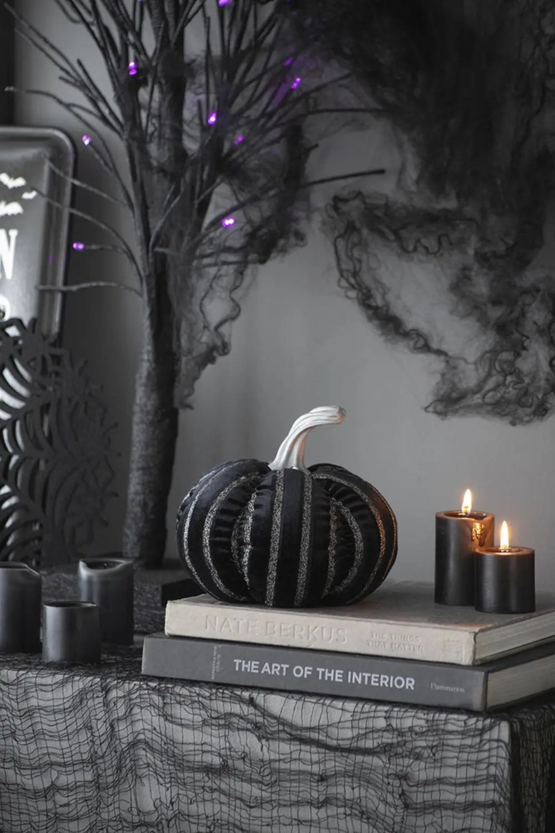 Set of 2, 7x7x7" Fabric Black Stripe Pumpkin Decor by HouseOfZazla
