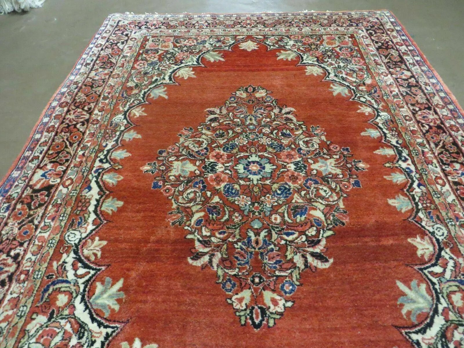 Antique Persian Sarouk Rug 5x8, Red, Semi Open Field, Hand Knotted, Wool by Jewel Rugs