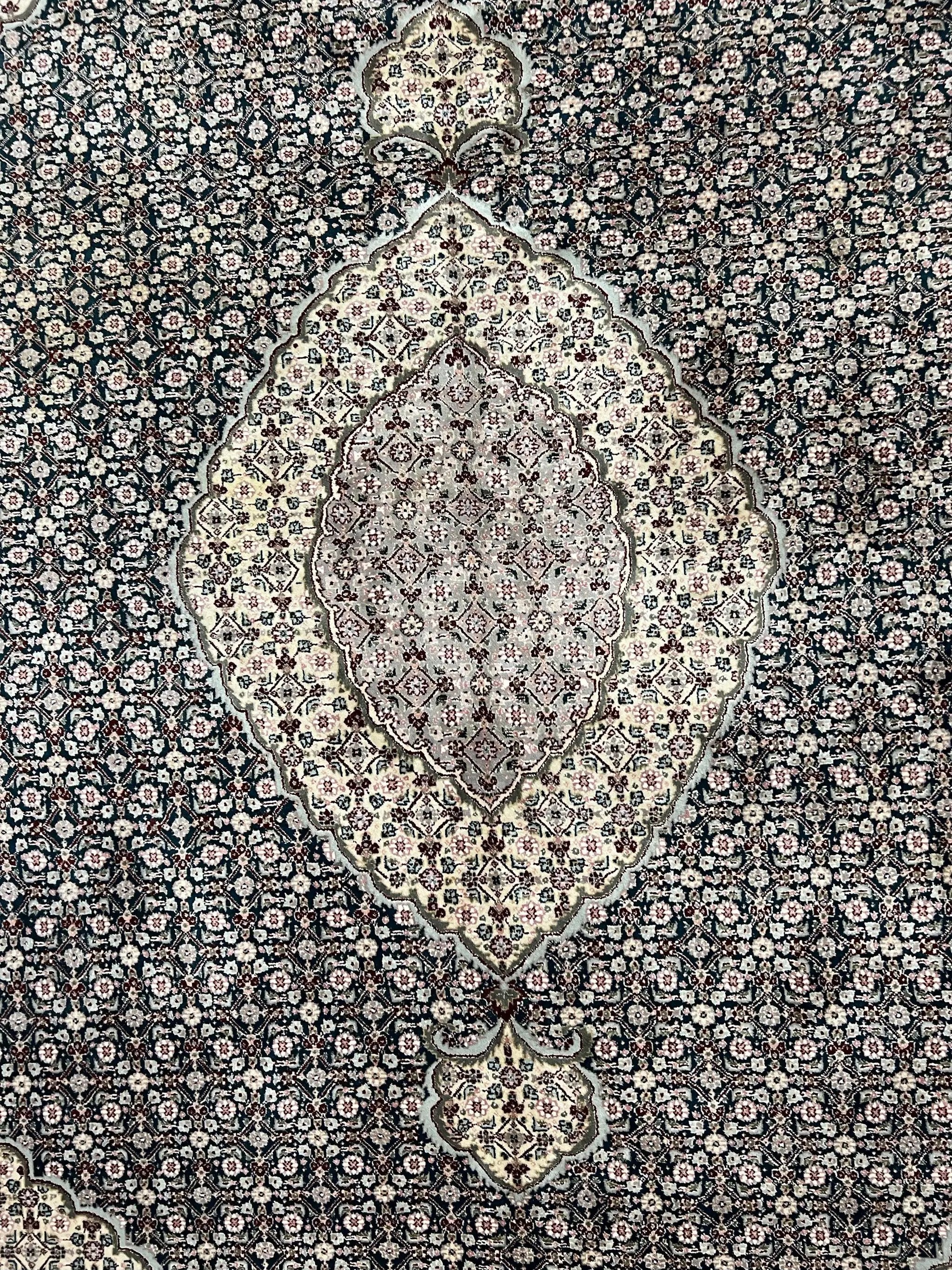 Sino Persian Rug 9x12, Dark Green and Ivory, Medallion, Mahi Herati, Elegant Oriental Carpet, Wool Hand Knotted Traditional Room Sized Rug by Jewel Rugs