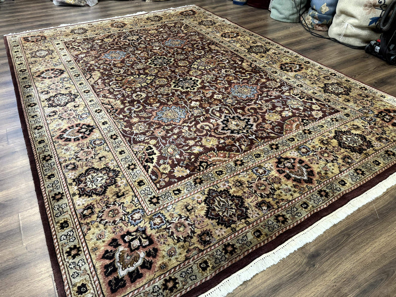 Indo Persian Rug 8x11, Eggplant & Tan, Allover Pattern, Wool Couristan Handmade Rug by Jewel Rugs