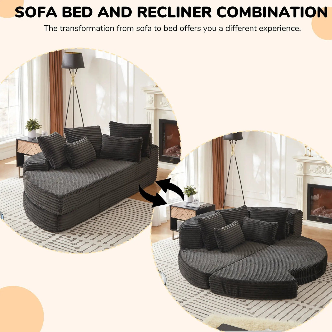 Semi Circular 2 In 1 Sofa Bed With Neck Pillow And Throw Pillows by HouseOfZazla