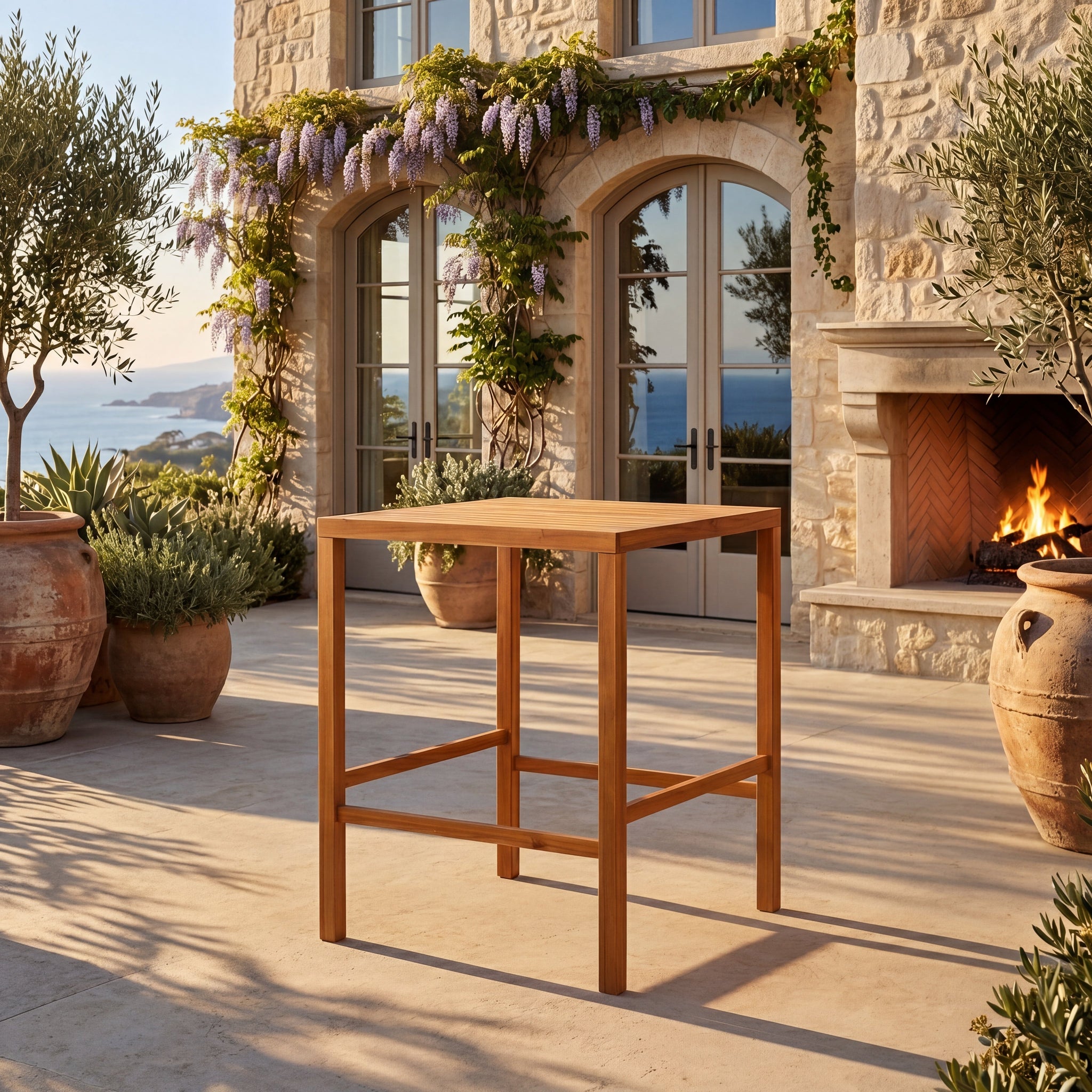 41.14-Inch Height Teak Finish Acacia Solid Wood Outdoor Dining Table by HouseOfZazla