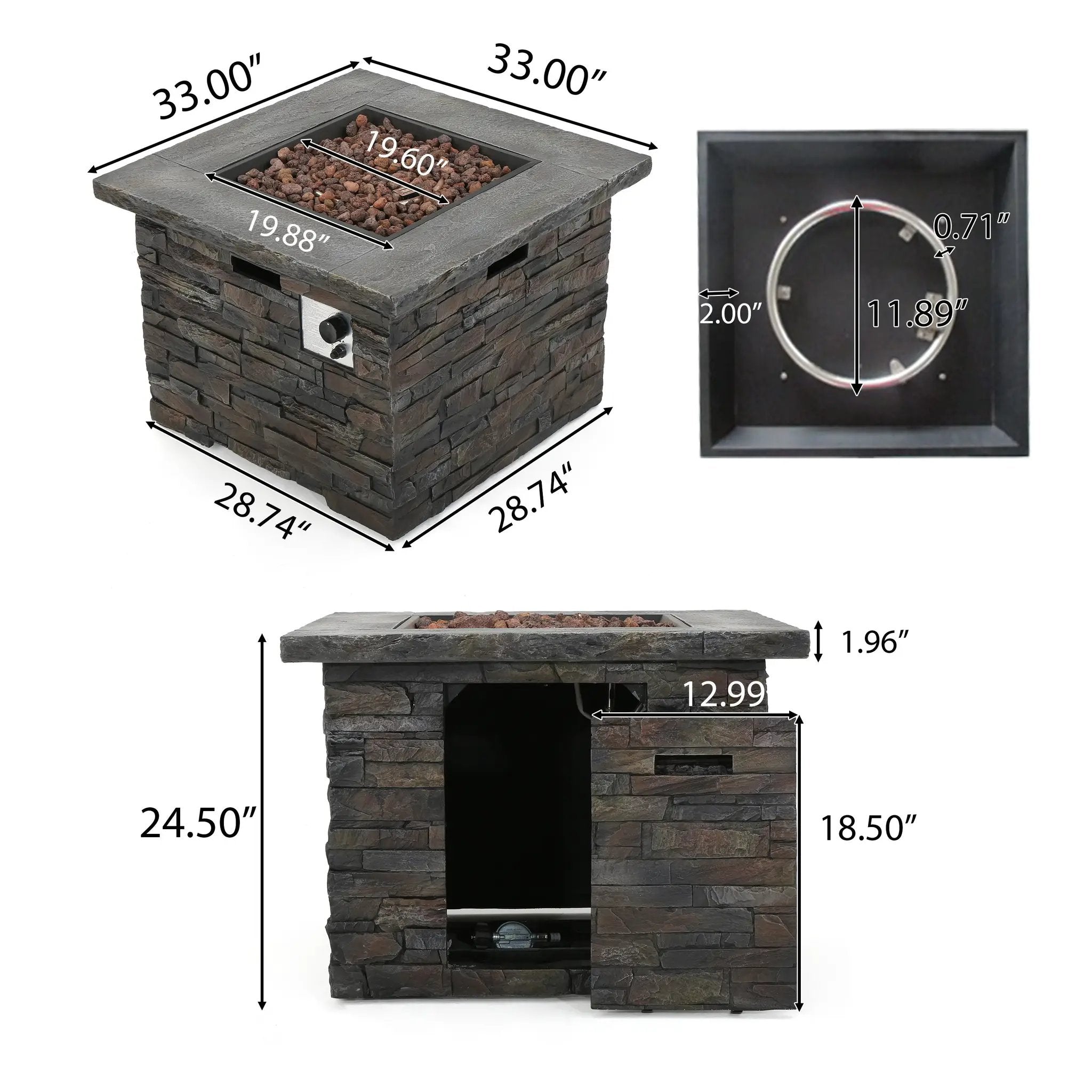 33' SQUARE MGO FIRE PIT - 40000 BTU. by HouseOfZazla