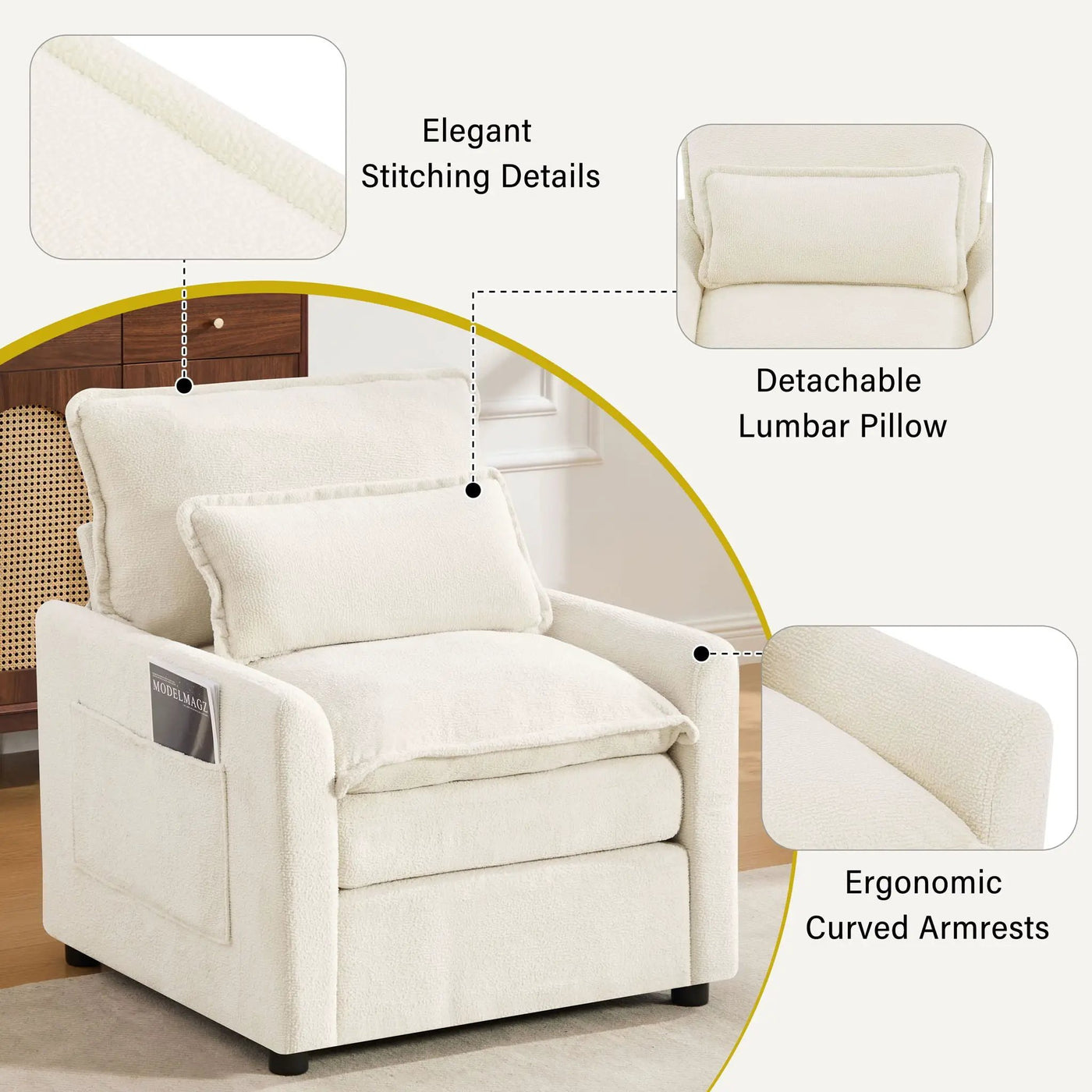 Modern Single Seat Accent Chair With Side Storage Pockets by HouseOfZazla