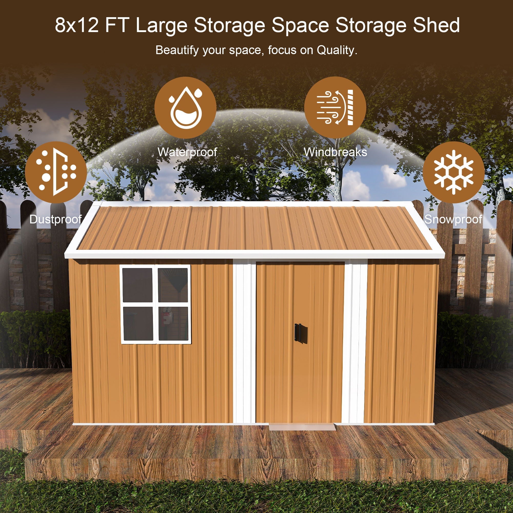 Storage Shed With Windows, Lockable Door & Ventilation For Backyard Tool Organization - Brown by HouseOfZazla