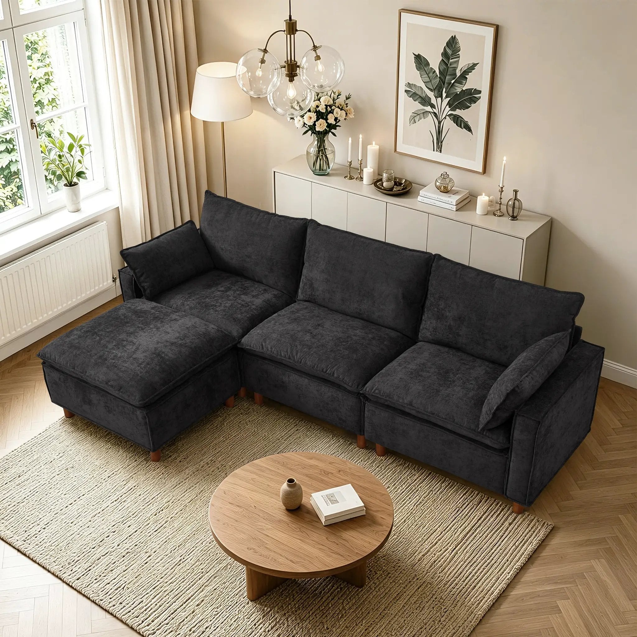 108.5" Modular Sectional L Shape Sofa with Movable Ottoman by HouseOfZazla