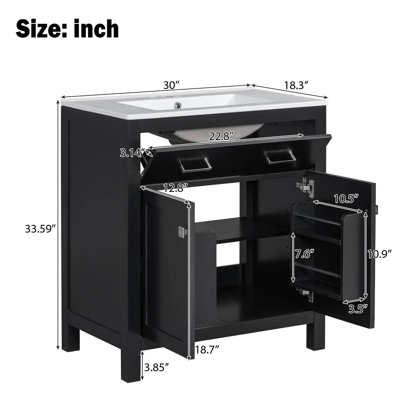Bathroom Vanity With Ceramic Sink, Modern Single Bathroom Cabinet With 2 Doors And A Shelf, Soft Close Doors by HouseOfZazla