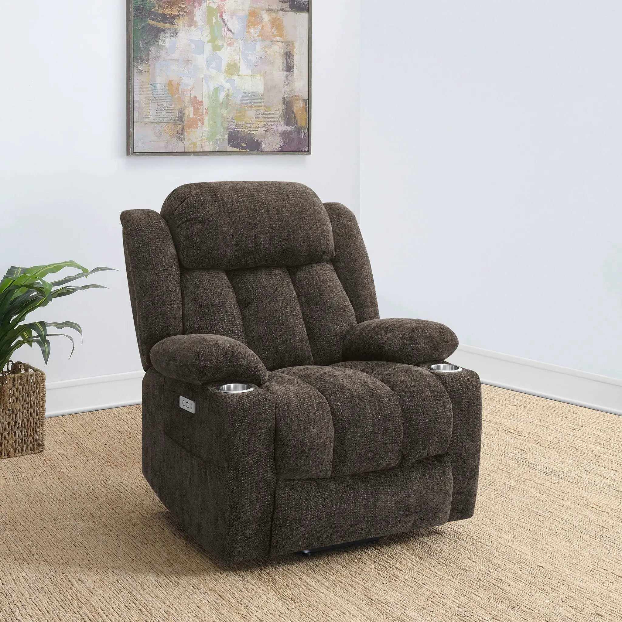 Houston Upholstered Power Lift Recliner Chair Dark Brown by Unique Piece Furniture