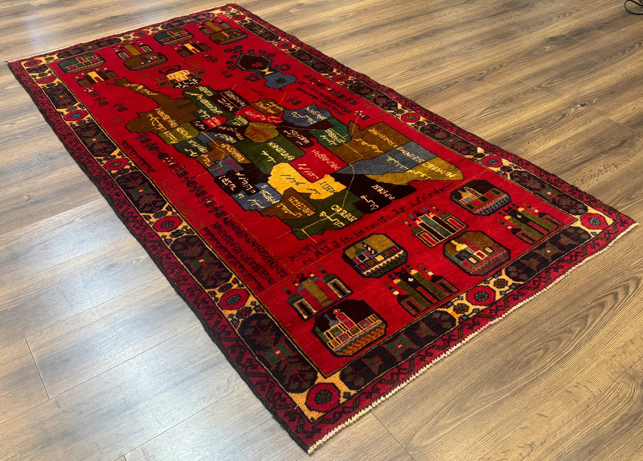 Red Afghan Balouch Rug 3x7, Tribal, Map of Afghanistan Depiction, Handmade, New by Jewel Rugs