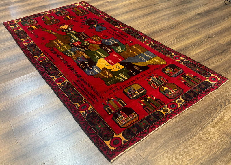 Red Afghan Balouch Rug 3x7, Tribal, Map of Afghanistan Depiction, Handmade, New by Jewel Rugs