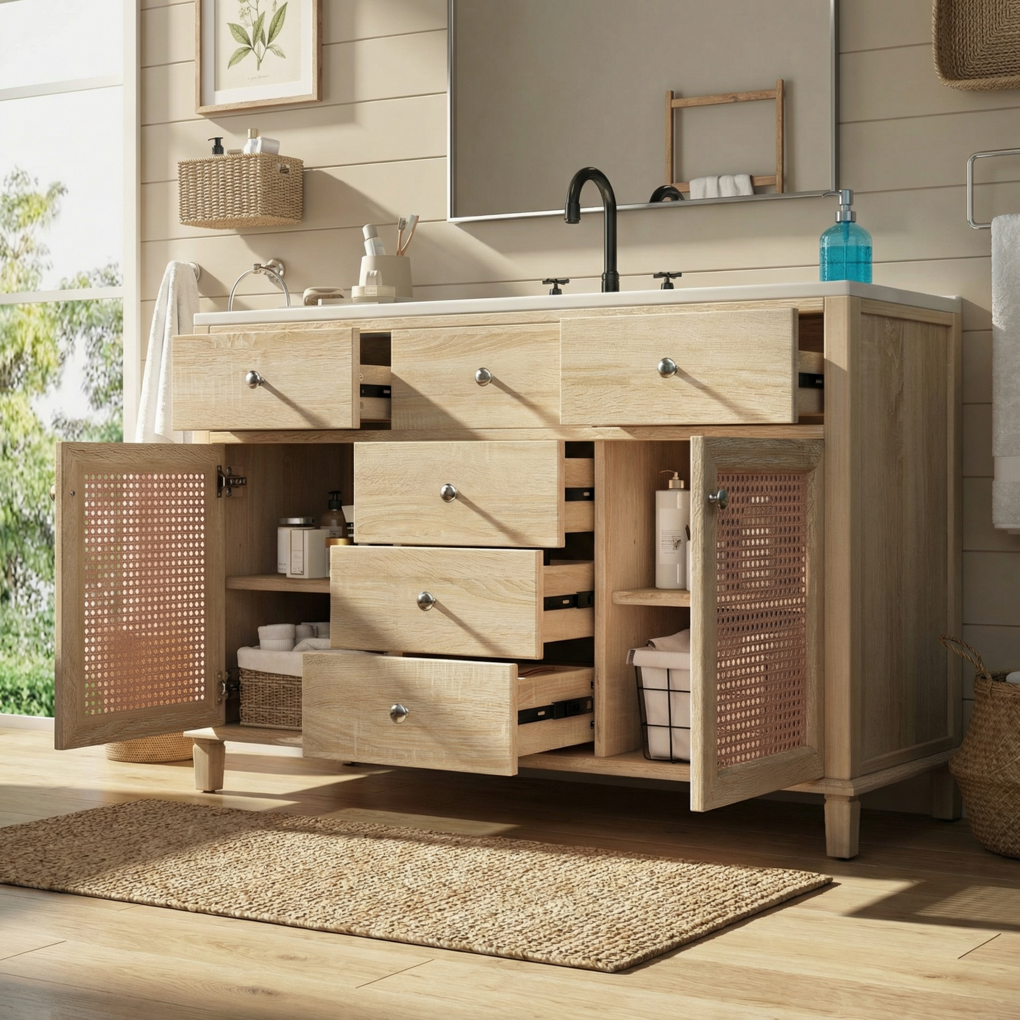 48-Inch Natural Rattan Bathroom Vanity by HouseOfZazla
