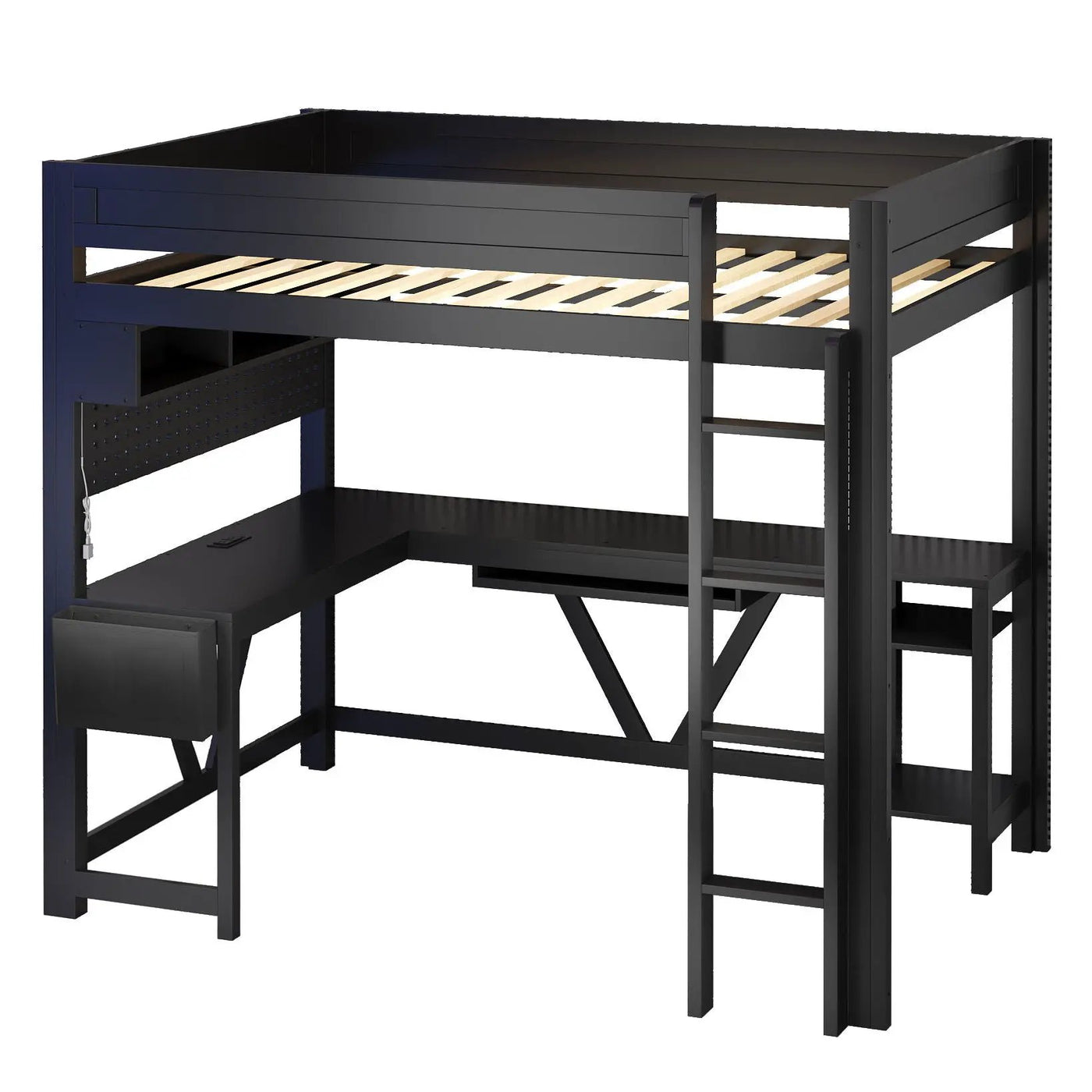Gaming Loft Bed With Desk, Storage Shelves, LED And Charging Station by HouseOfZazla