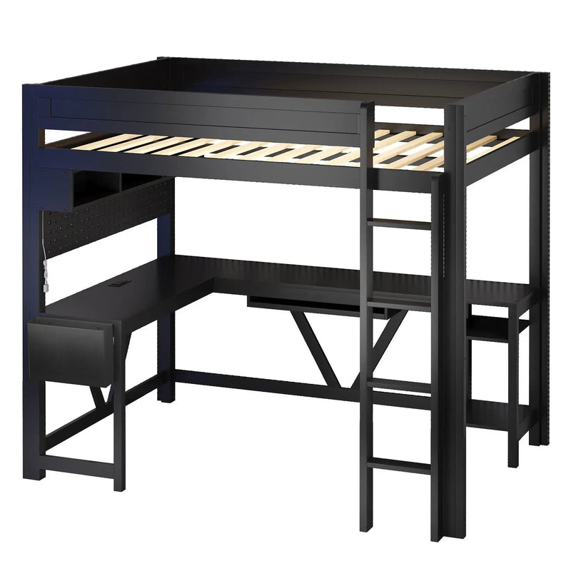 Gaming Loft Bed With Desk, Storage Shelves, LED And Charging Station by HouseOfZazla