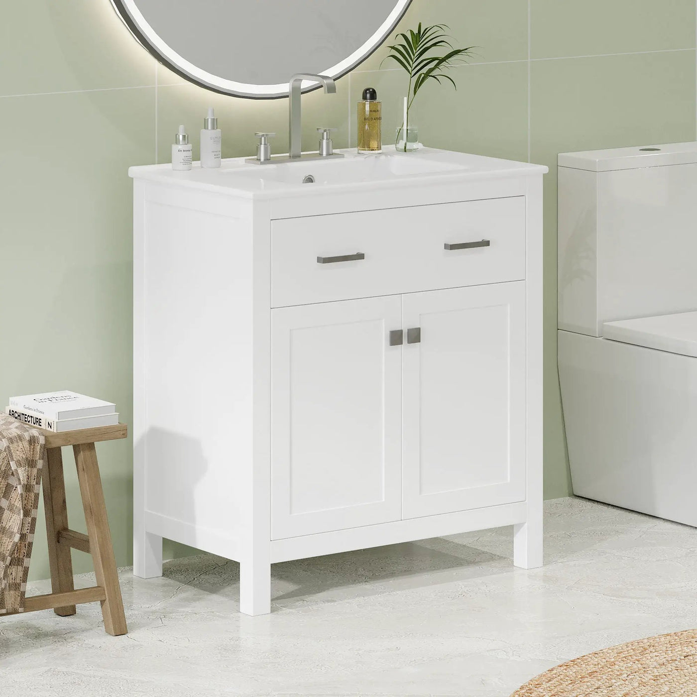Bathroom Vanity With Ceramic Sink, Modern Single Bathroom Cabinet With 2 Doors And A Shelf, Soft Close Doors by HouseOfZazla