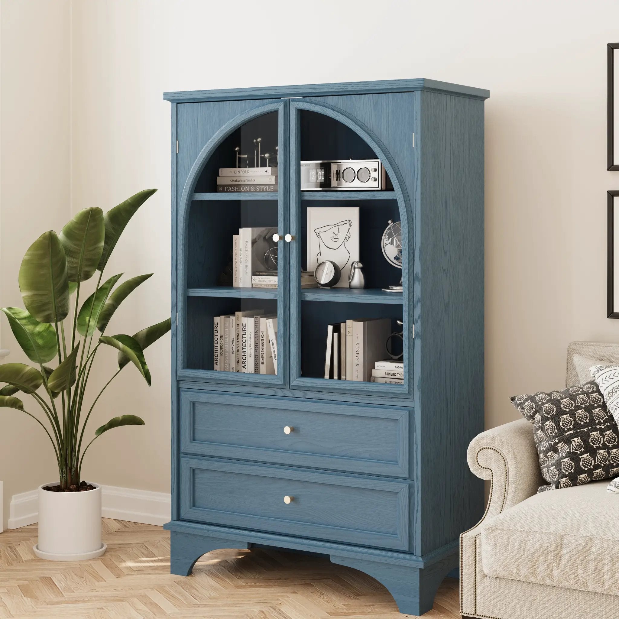 52.17"H Glass Door Display Case Storage Cabinet with 2 Drawers and Adjustable Shelf by HouseOfZazla