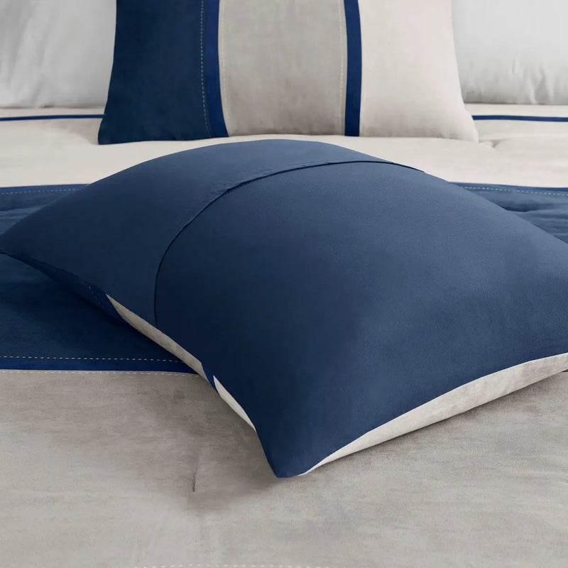 7 Piece Faux Suede Comforter Set Blue California King by HouseOfZazla