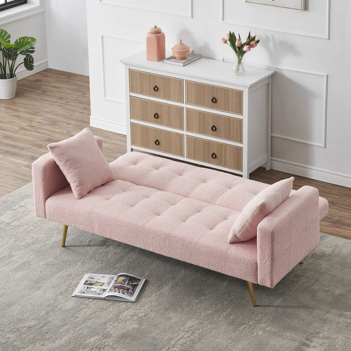 Teddy Fleece Sofa Bed With Luxurious Throw Pillows by HouseOfZazla