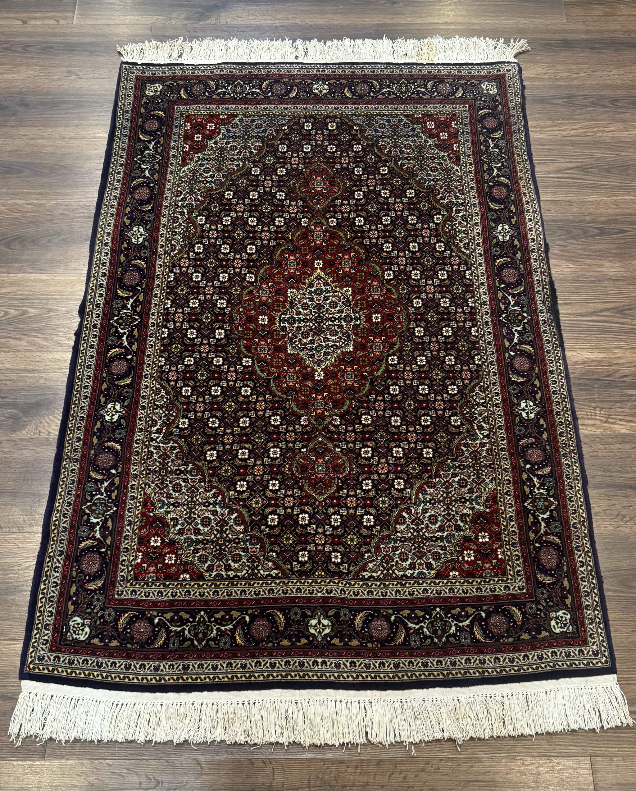 Persian Tabriz Rug 3x5, Wool on Silk Foundation, Very Fine 550 KPSI, Dark Navy Blue by Jewel Rugs